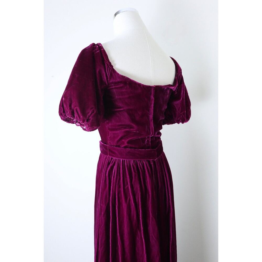 Vintage 1980s Priscilla of Boston Velvet Puff Shoulder Gown Maxi Dress Raspberry - Picture 8 of 12